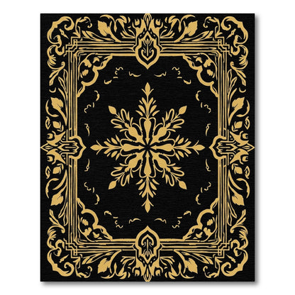 Golden Black Ornate Floral Medallion Rug