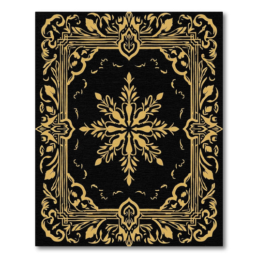 Golden Black Ornate Floral Medallion Rug