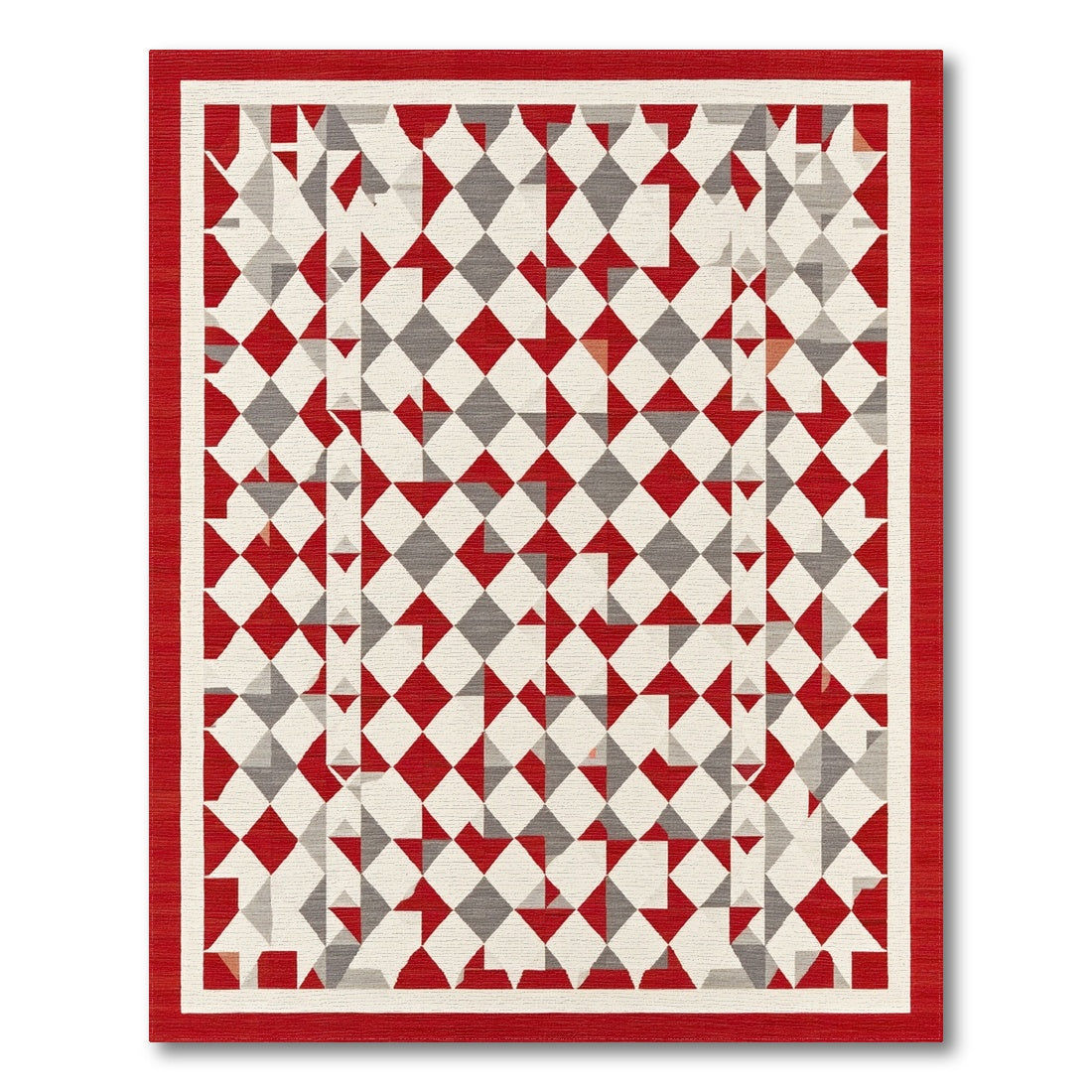 Red Grey Geometric Diamond Area Rug