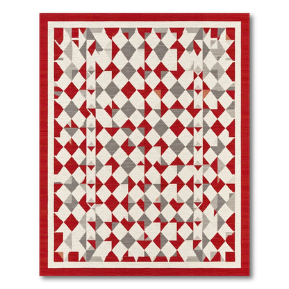 Red Grey Geometric Diamond Area Rug
