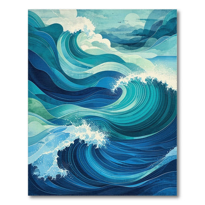 Teal Layered Ocean Waves Rug