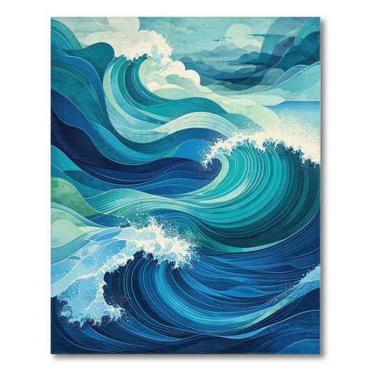 Teal Layered Ocean Waves Rug