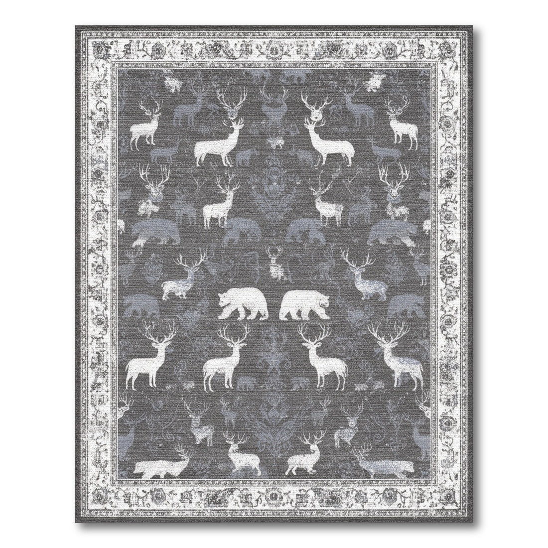 Grey Deer Bear Wildlife Area Rug