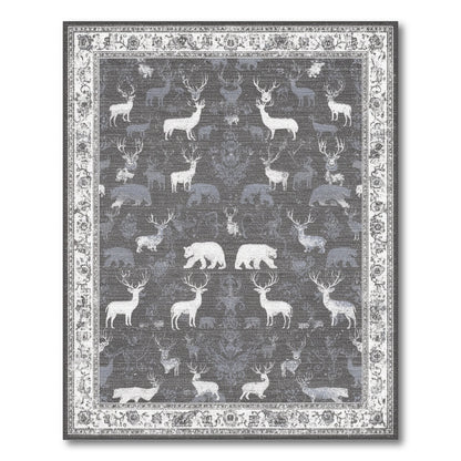 Grey Deer Bear Wildlife Area Rug