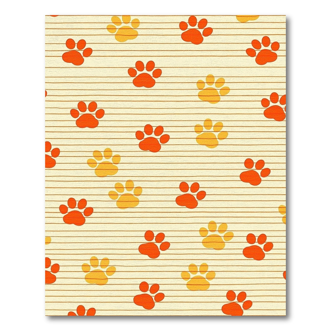 Orange Yellow Paw Prints on Stripes Rug