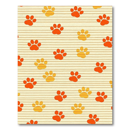 Orange Yellow Paw Prints on Stripes Rug