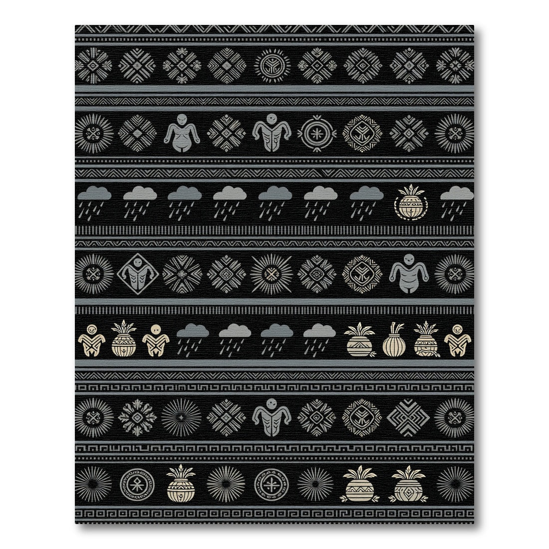 Tribal Figures Clouds Pineapple Banded Design Rug