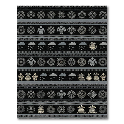 Tribal Figures Clouds Pineapple Banded Design Rug