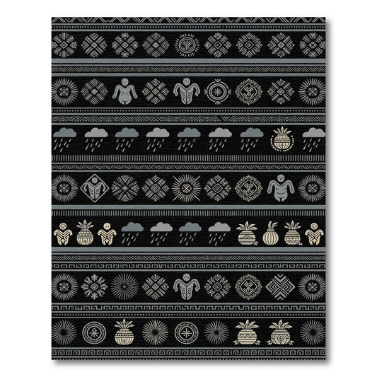 Tribal Figures Clouds Pineapple Banded Design Rug