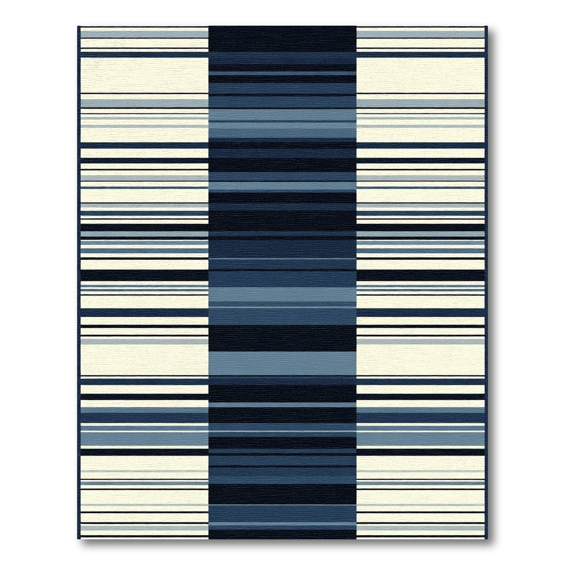 Midnight Blue Cream Striped Rectangles Rug