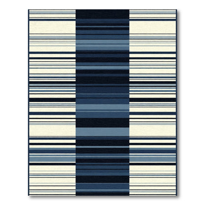 Midnight Blue Cream Striped Rectangles Rug