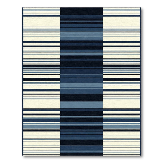 Midnight Blue Cream Striped Rectangles Rug