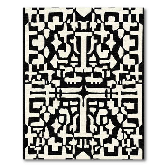 Bold Black IvoryAbstract Block Rug