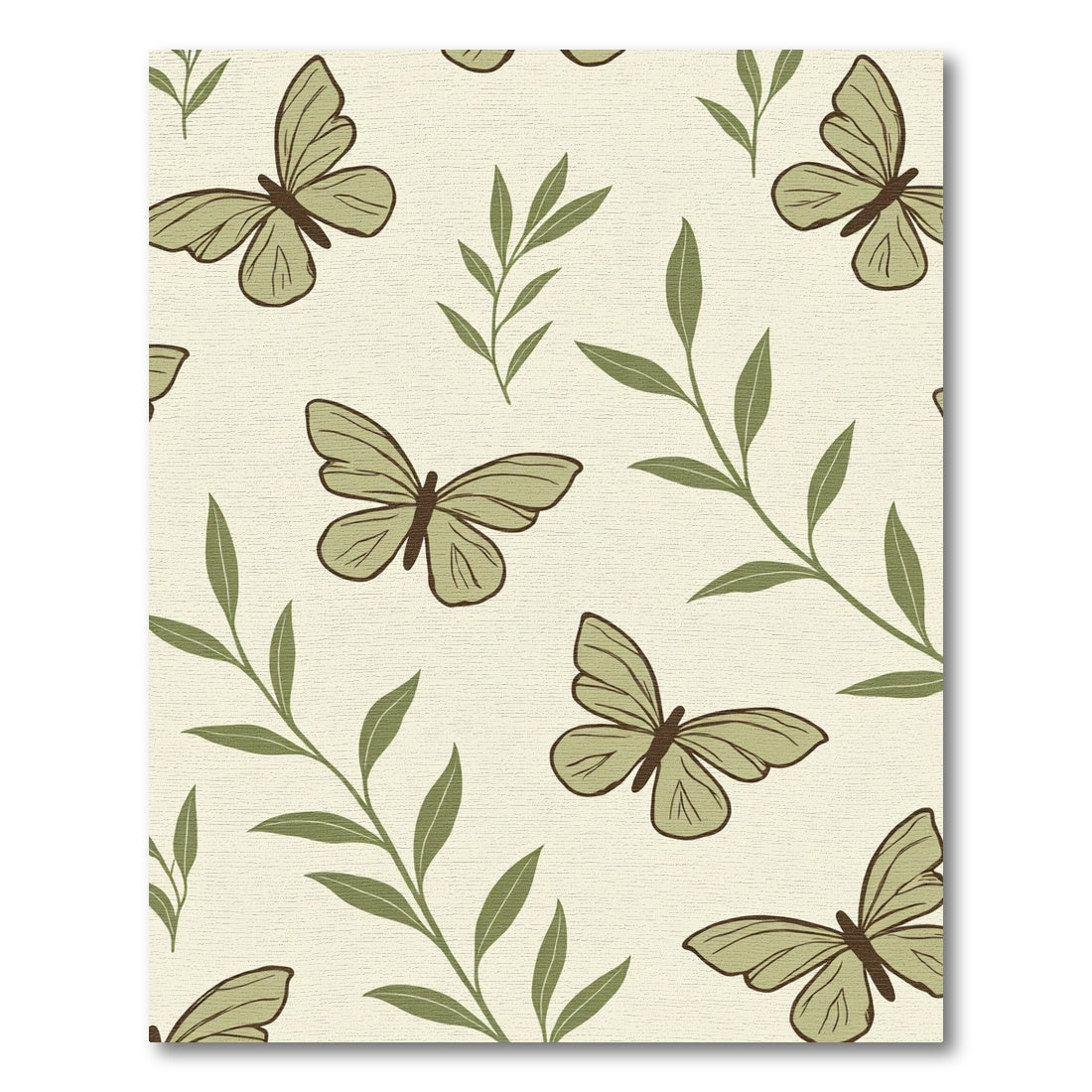 Earthy Green Butterfly Leaf Arrangement Rug