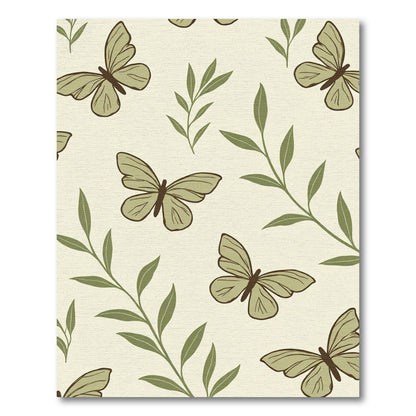 Earthy Green Butterfly Leaf Arrangement Rug
