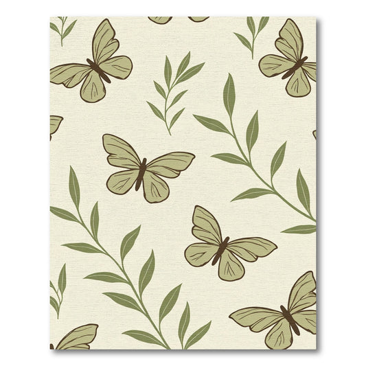 Earthy Green Butterfly Leaf Arrangement Rug