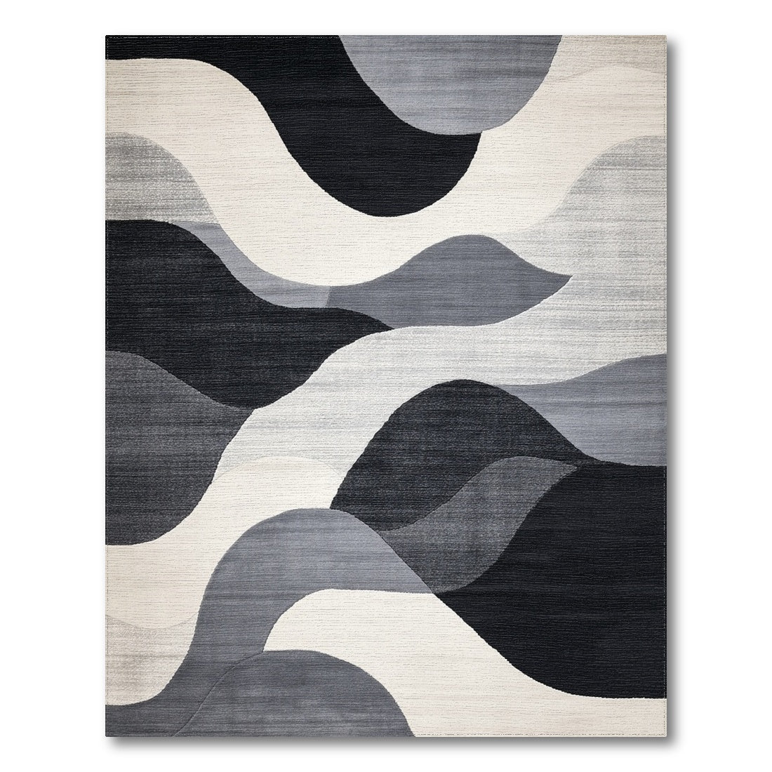 Wave Black White Abstract Wave Area Rug