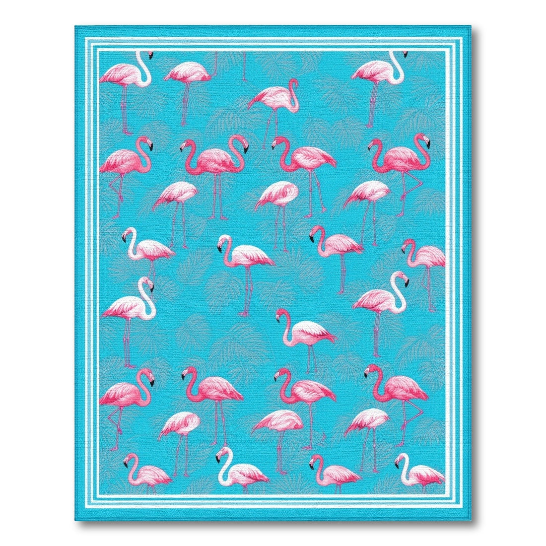 Pink Flamingo Blue Coastal Area Rug