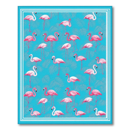 Pink Flamingo Blue Coastal Area Rug