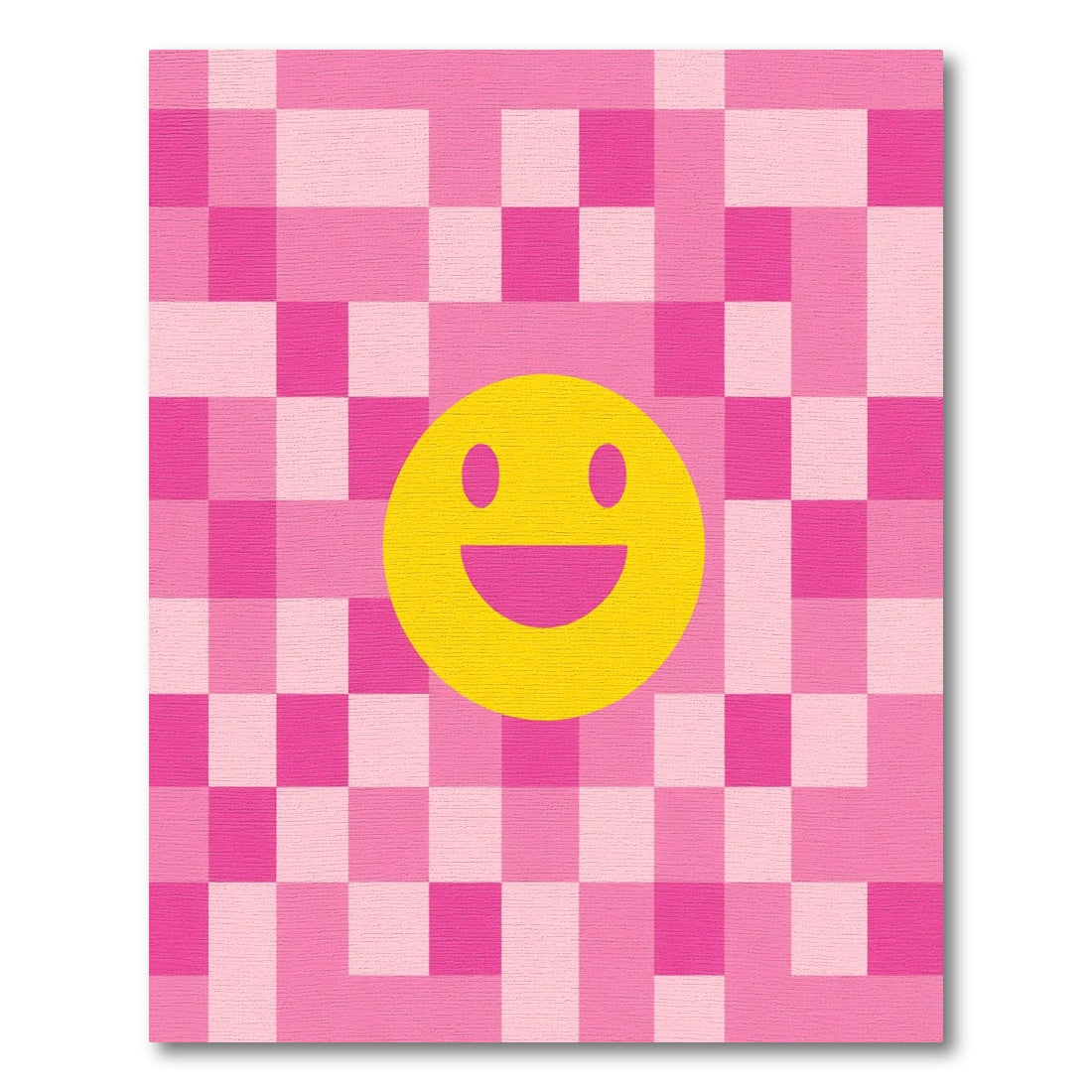 Happy Yellow Face Pink Checkered Rug