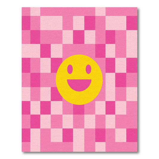 Happy Yellow Face Pink Checkered Rug
