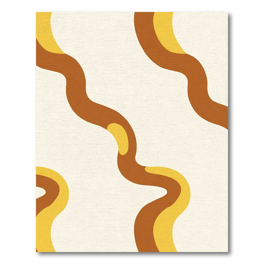 Earthy Brown Yellow Wavy Stripe Rug