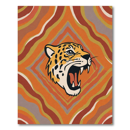 Jaguar Head Abstract Warm Wave Rug