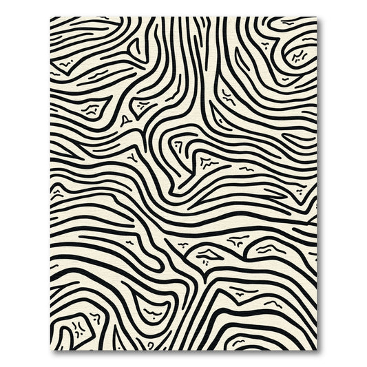 Cream And Black Contour Lines Rug