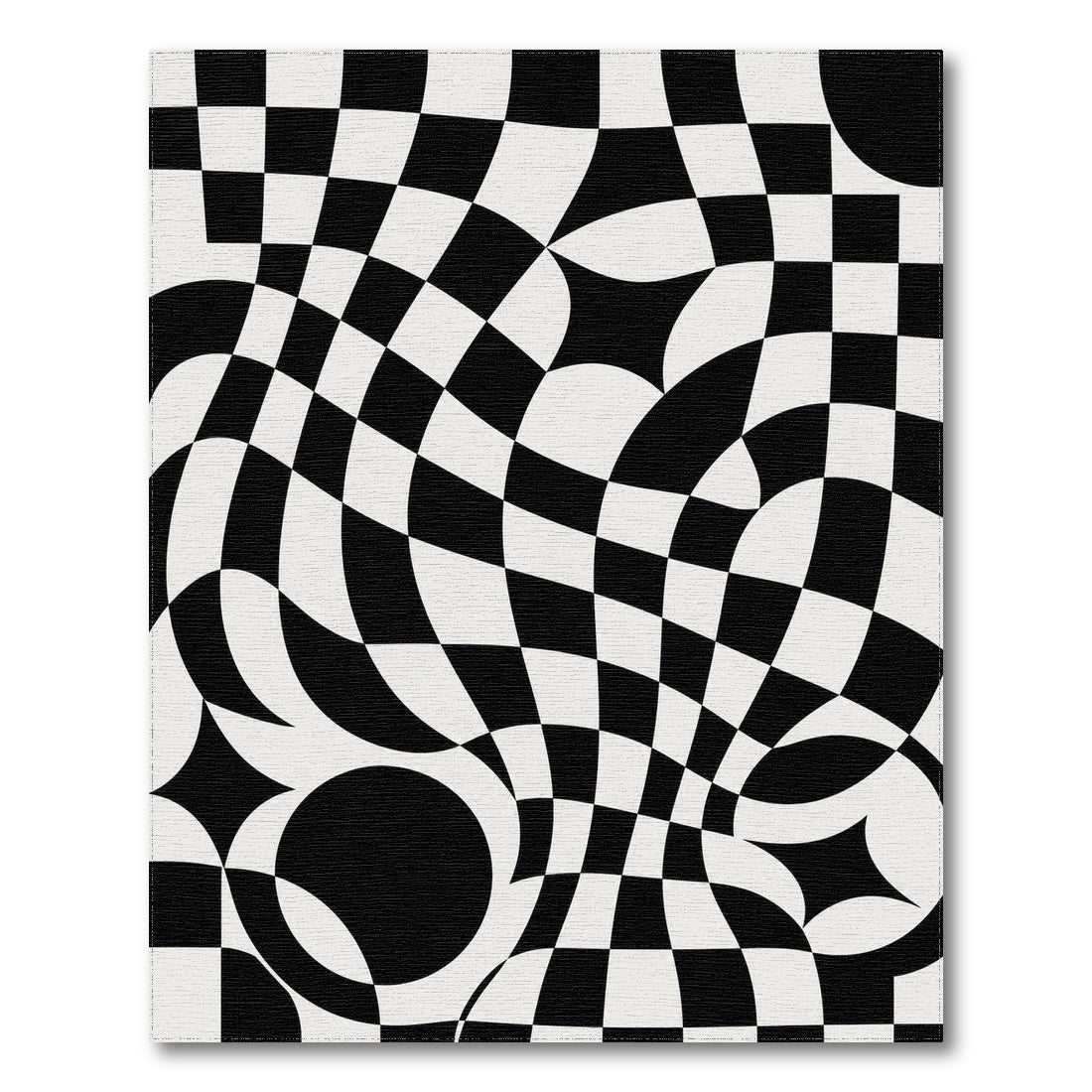 Black White Wavy Geometric Optical Area Rug