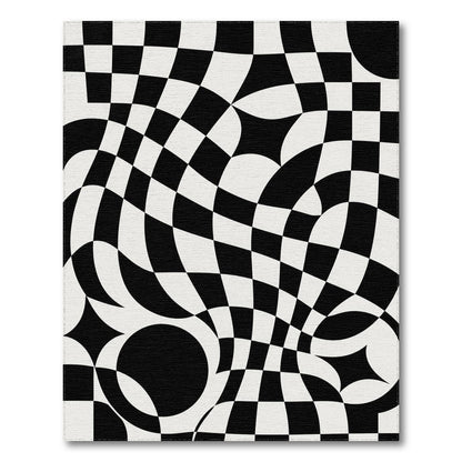 Black White Wavy Geometric Optical Area Rug