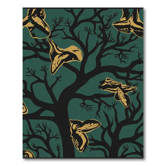 Dark Teal Autumn Forest Silhouette Creatures Rug