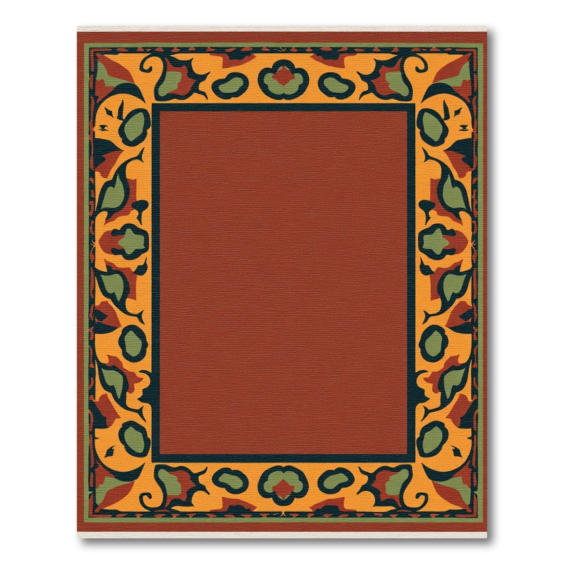 Terracotta Orange Green Floral Border Rug