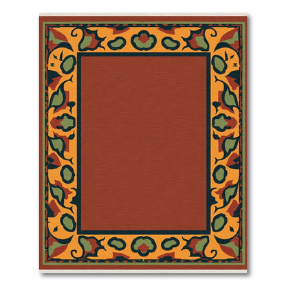 Terracotta Orange Green Floral Border Rug