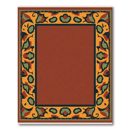 Terracotta Orange Green Floral Border Rug