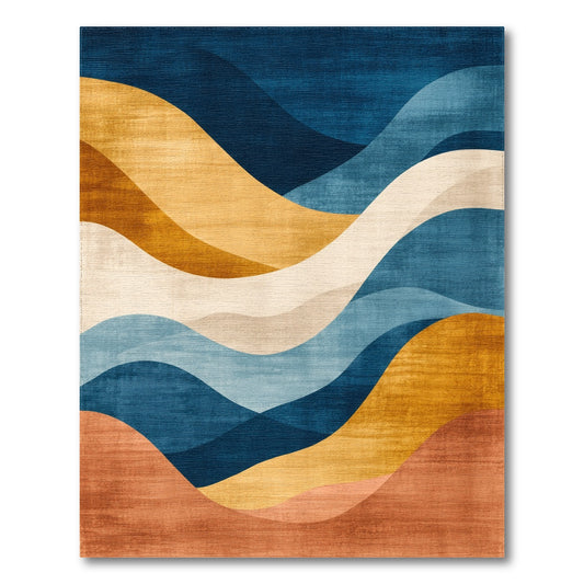Blue Teal Abstract Wave Area Rug