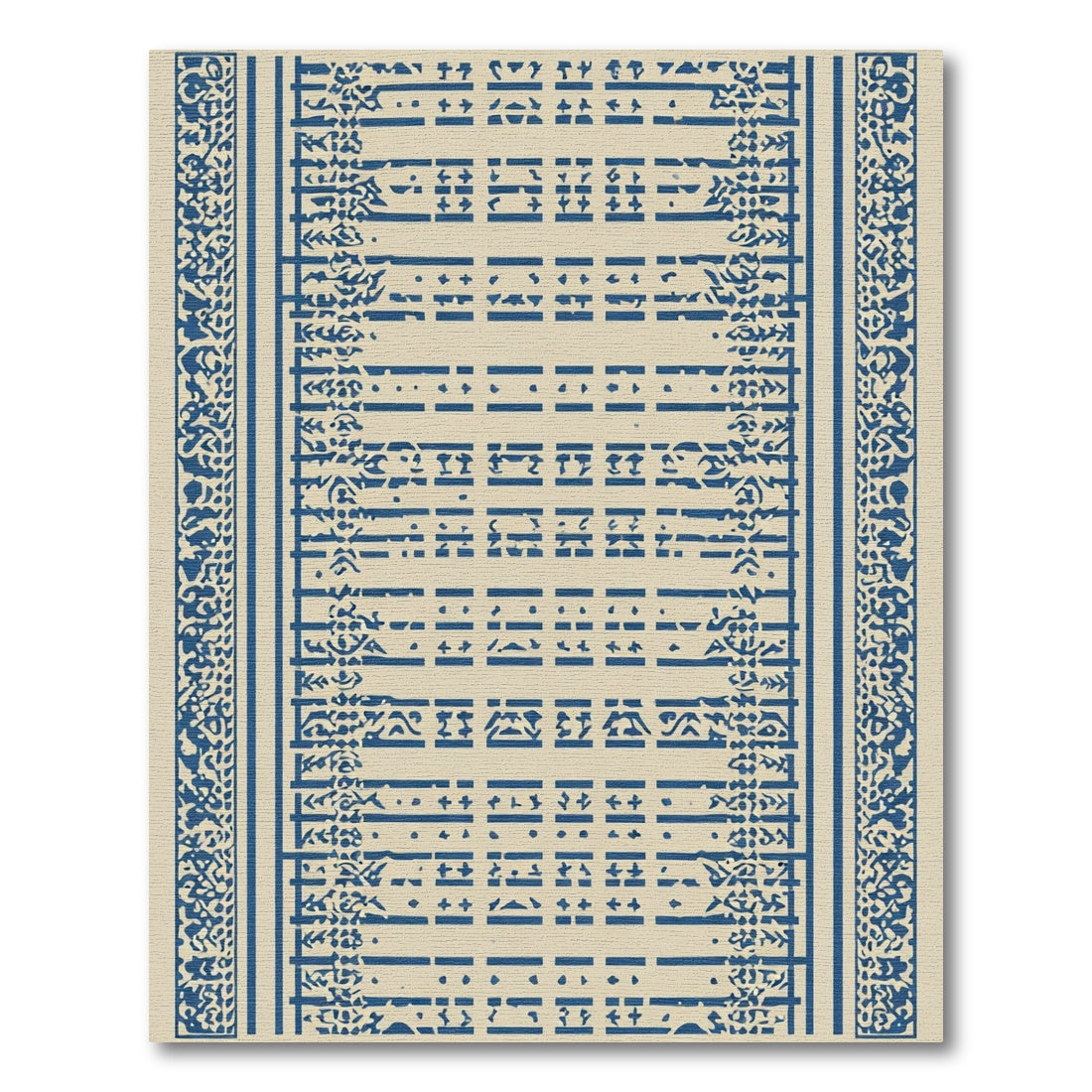 Navy Blue Linear Floral Scroll Rug
