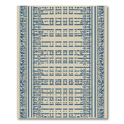 Navy Blue Linear Floral Scroll Rug