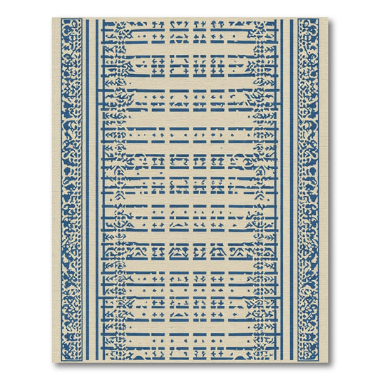 Navy Blue Linear Floral Scroll Rug