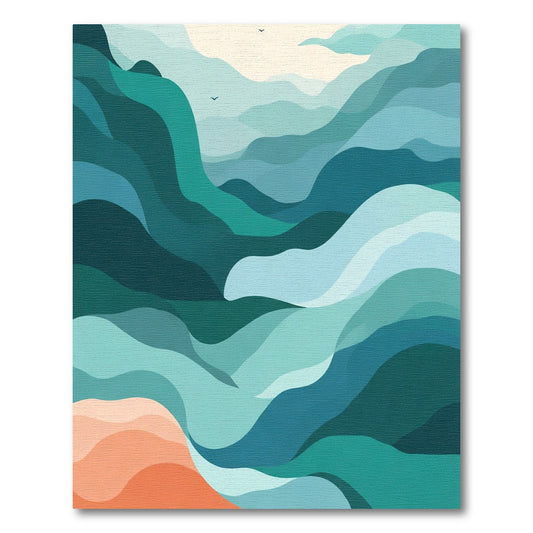 Misty Blue Wave Gradient Landscape Rug