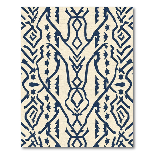 Cream Navy Abstract Ethnic Diamond Rug