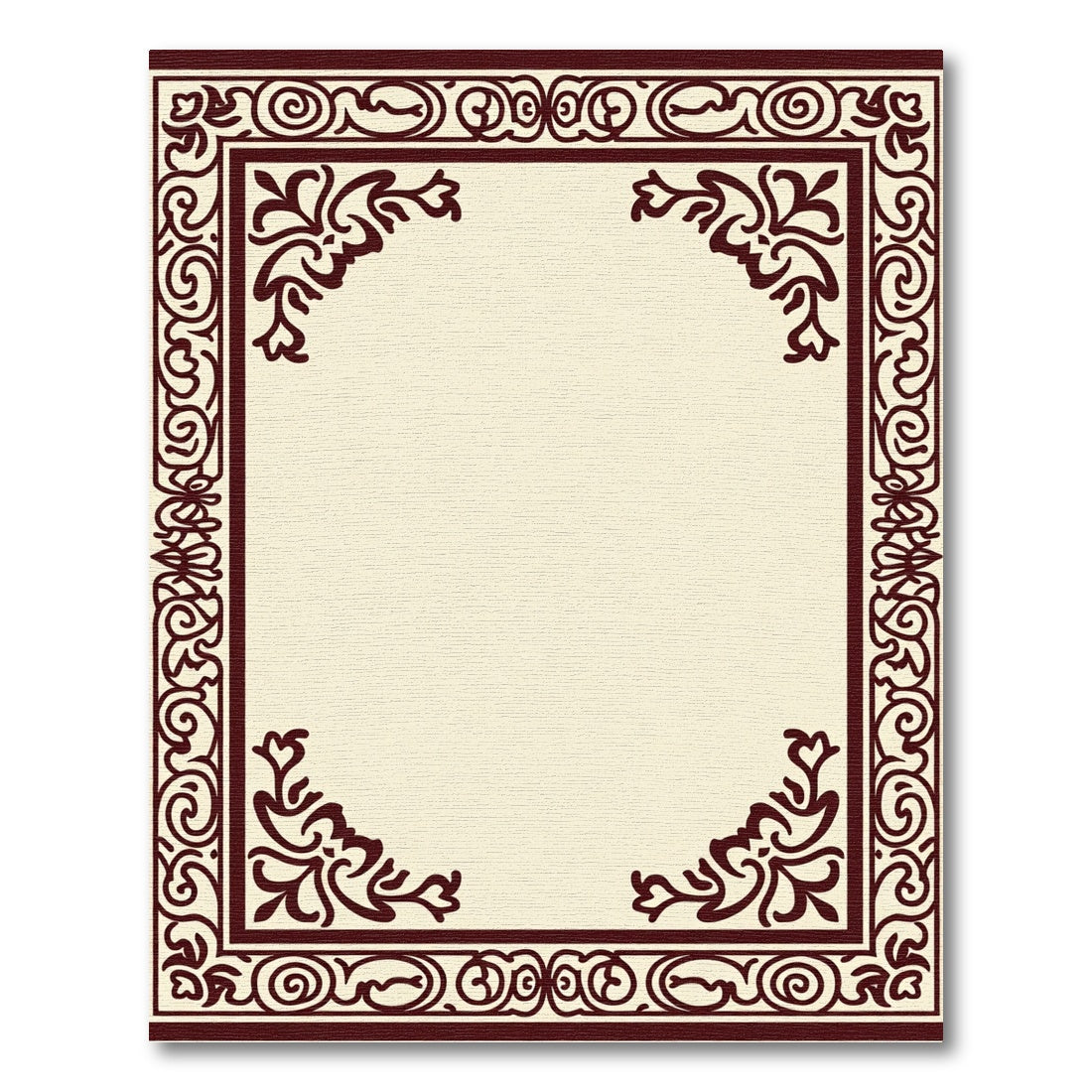 Maroon Ornate Scroll Border Rug