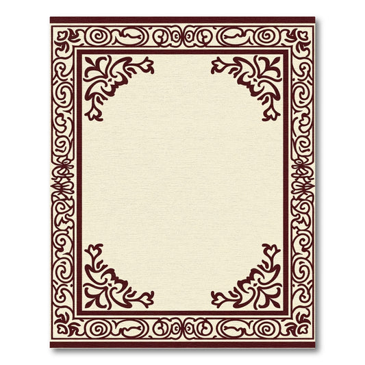 Maroon Ornate Scroll Border Rug