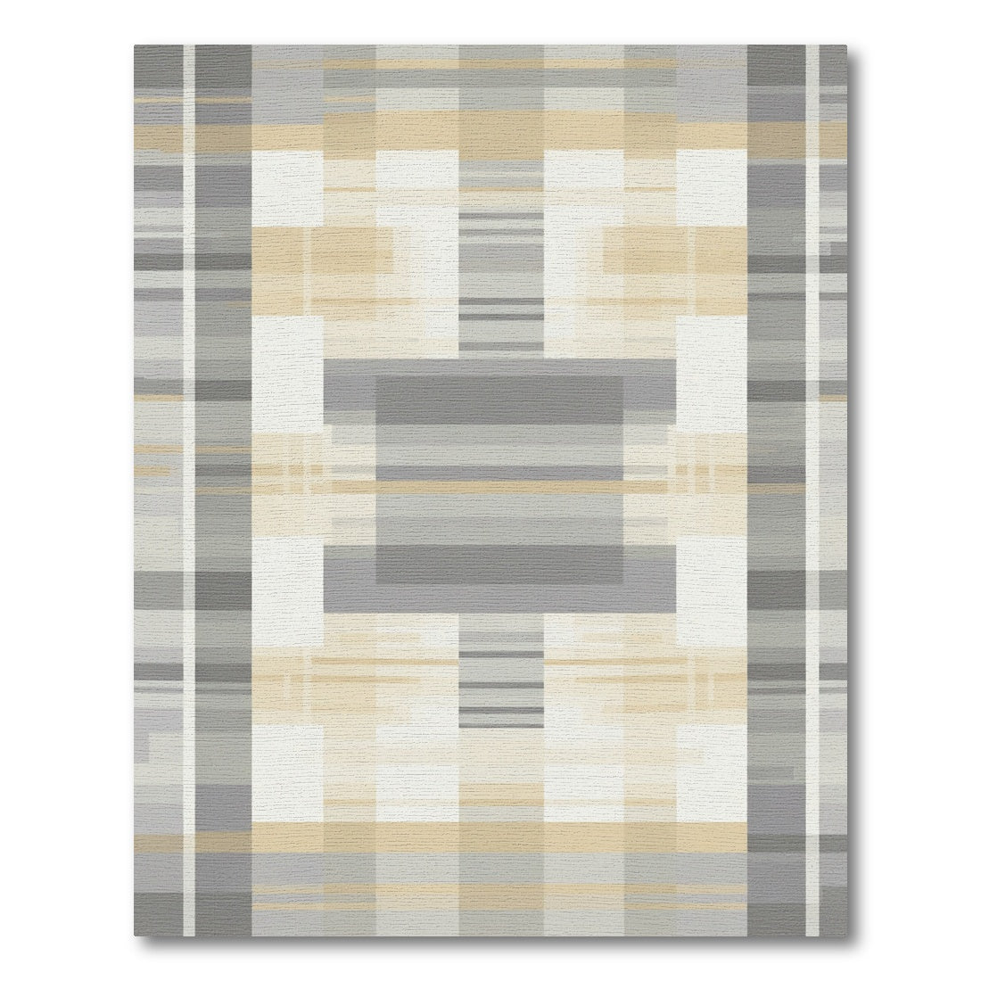 Soft Beige Rectangular Grid Rug