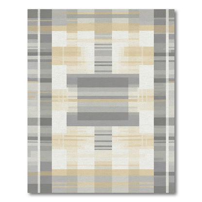 Soft Beige Rectangular Grid Rug