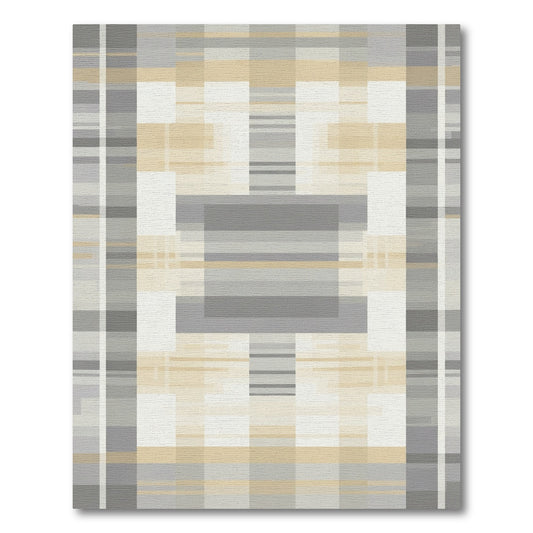Soft Beige Rectangular Grid Rug
