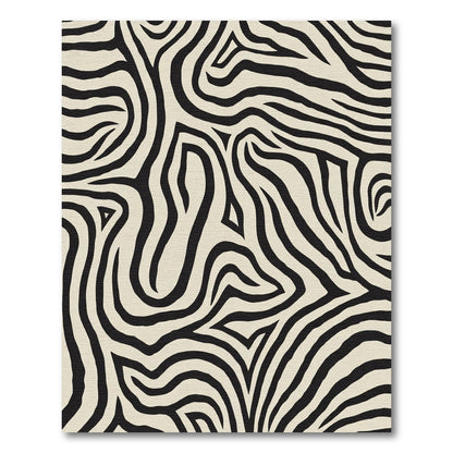 Cream Black Abstract Zebra Stripe Rug