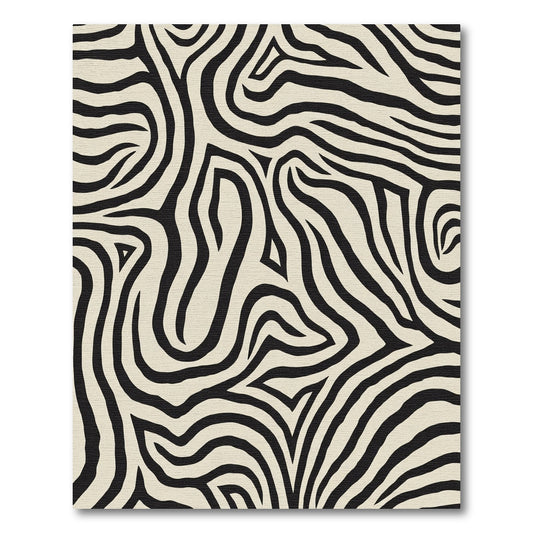 Cream Black Abstract Zebra Stripe Rug