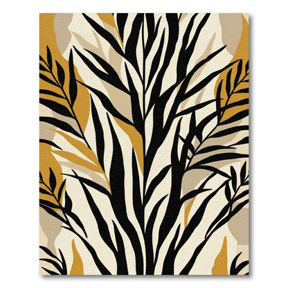 Abstract Black Gold Leaf Shapes Rug
