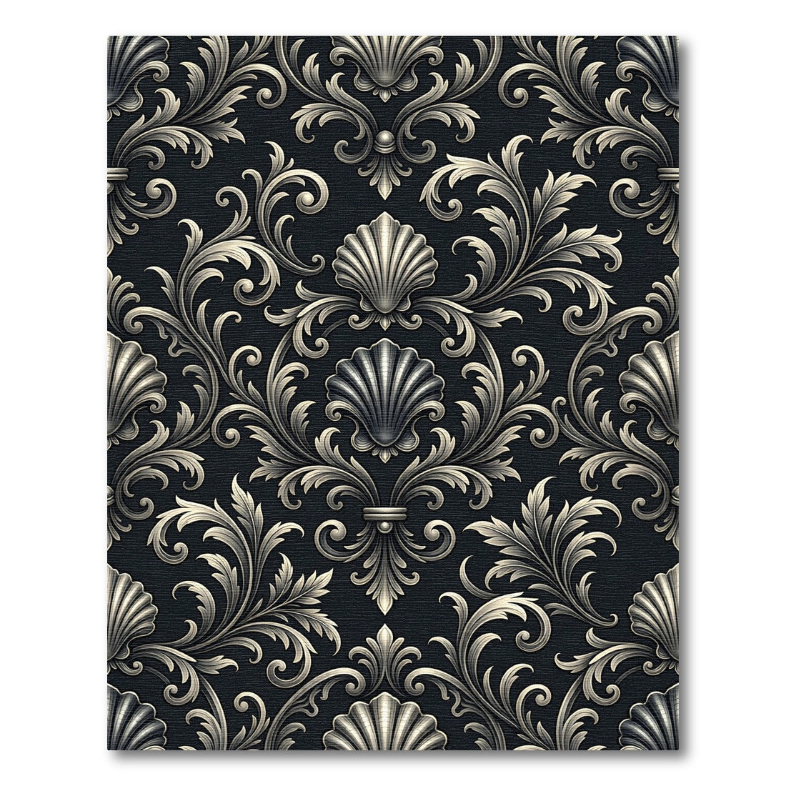 Ornate Black Shell Scroll Rug