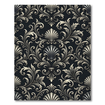 Ornate Black Shell Scroll Rug